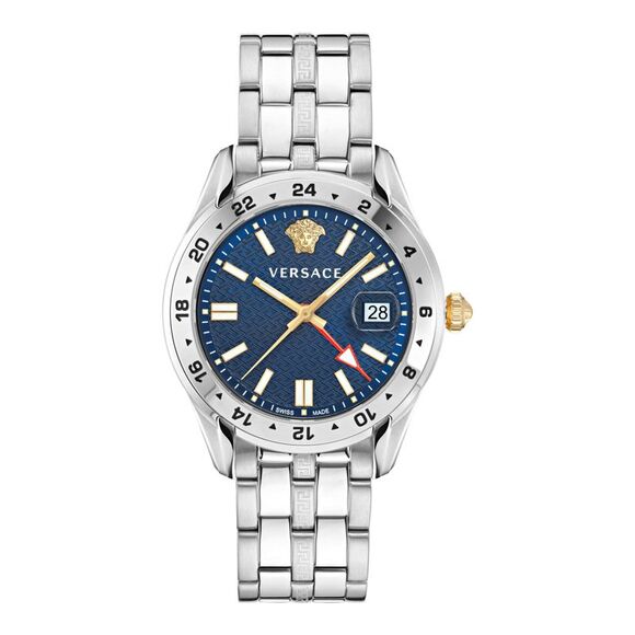 Versace Greca Time GMT Watch Grey Mens - Picture 1 of 6